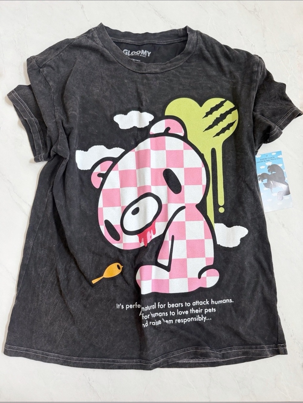 Gloomy Bear Graphic Tee - Black & Pink M